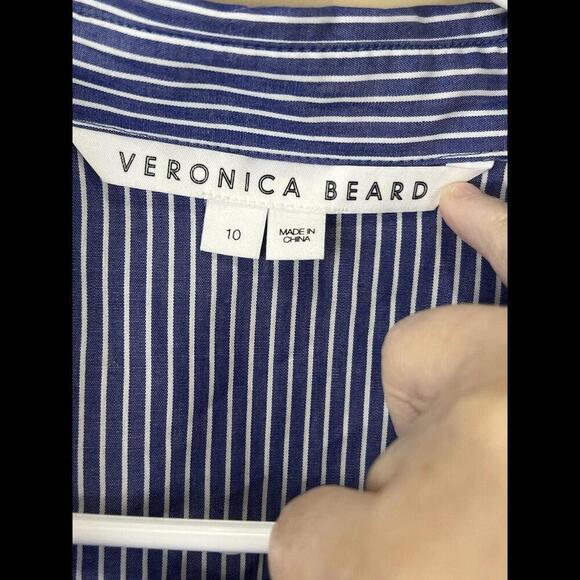 Veronica Beard Gilda‎ Asymmetrical Striped Poplin Shirt Size 10 - Picture 3 of 4